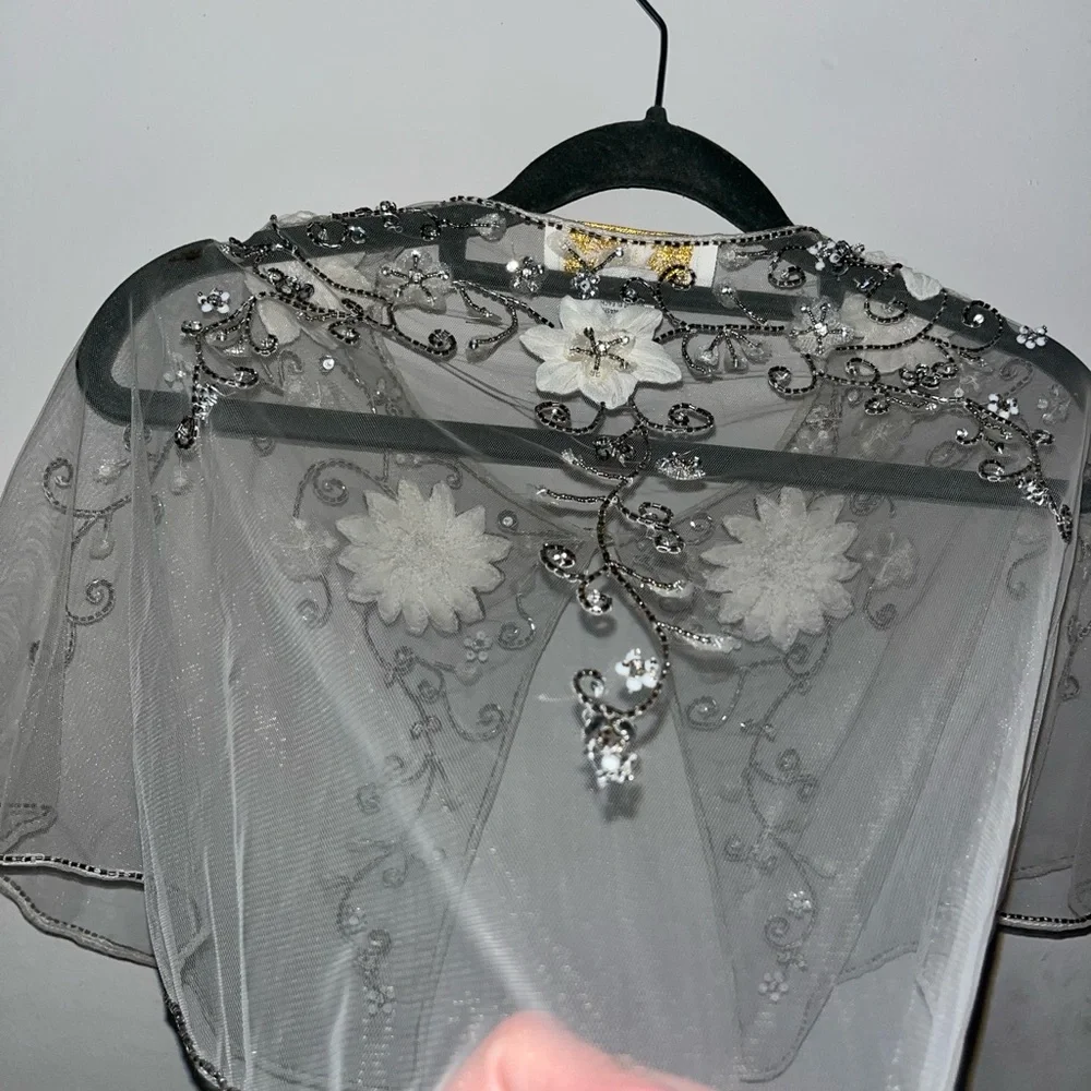 BHLDN Floral Embroidered Sheer Cape - Picture 6 of 7